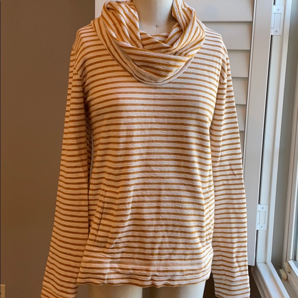 J. Crew Cream and Mustard Striped Cowl Neck Long Sleeve Top